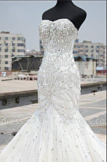 Gorgeous Crystals Sexy Mermaid Tulle Wedding Dress Sweetheart Sleeveless