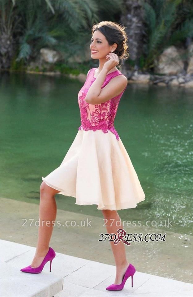 Short Sleeveless Fuchsia lovely Appliques Chiffon Lace Homecoming Dress UK