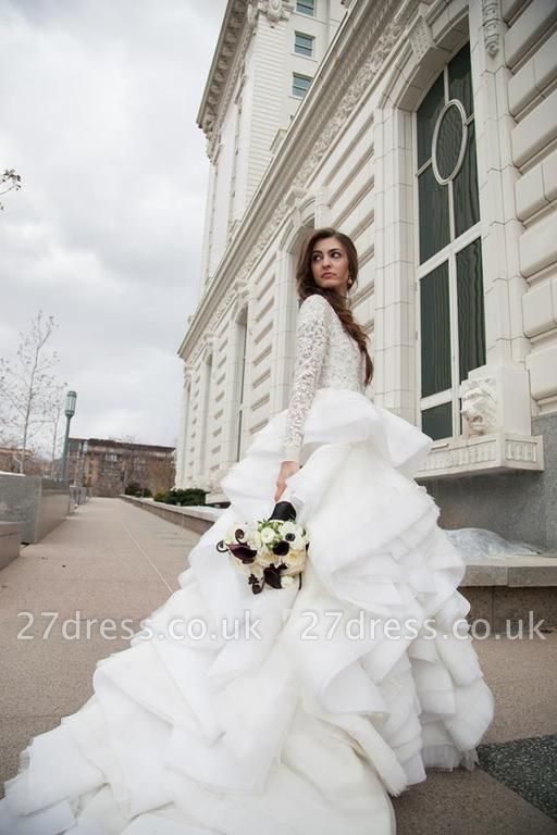 Elegant Beadss Lace Appliques Wedding Dress Ruffles Court Train
