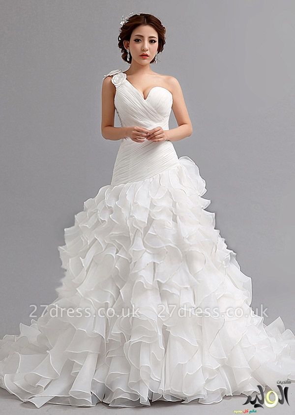 Elegant One Shoulder Appliques Wedding Dresses UK Lace-up Bridal Gowns