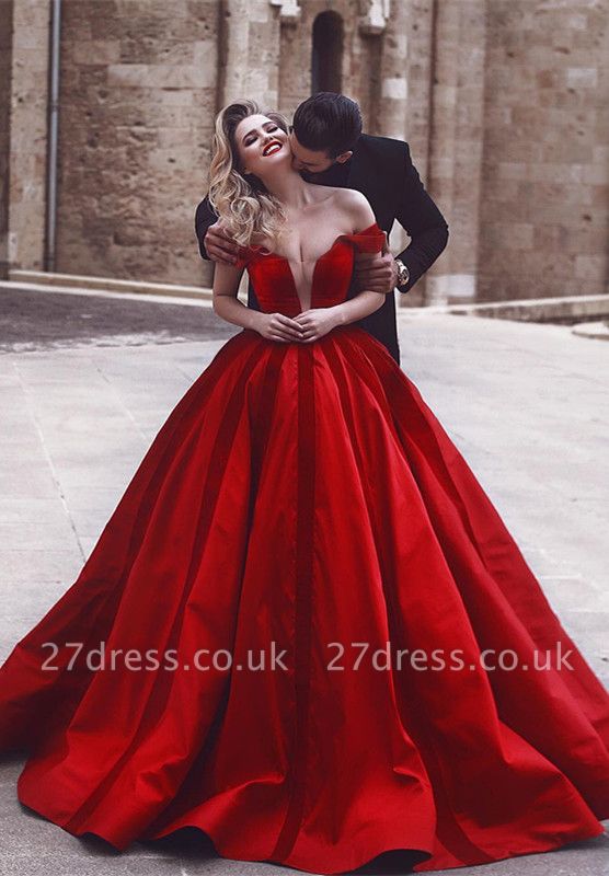 Gorgeous Off-the-Shoulder Evening Dress UK | Red Long Prom Dress UK