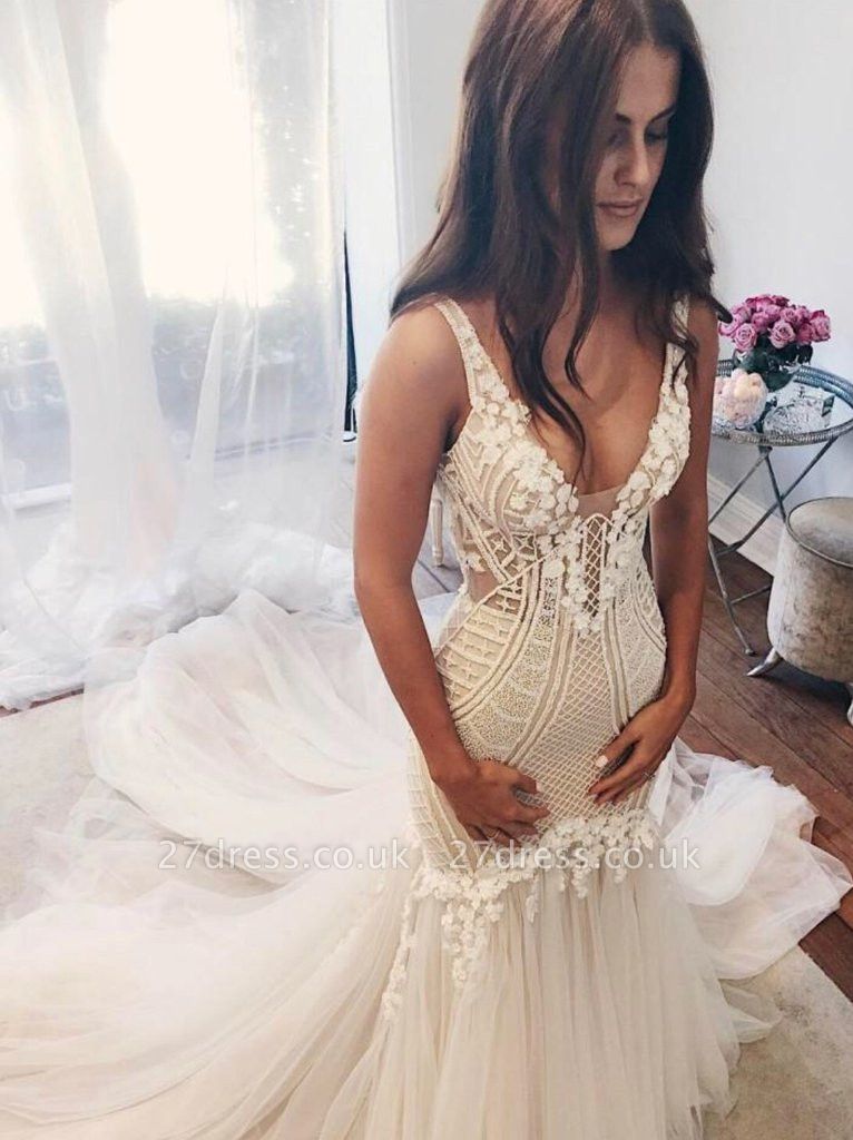 Delicate Lace Straps Sexy Mermaid Wedding Dress | Ivory Wedding Dress