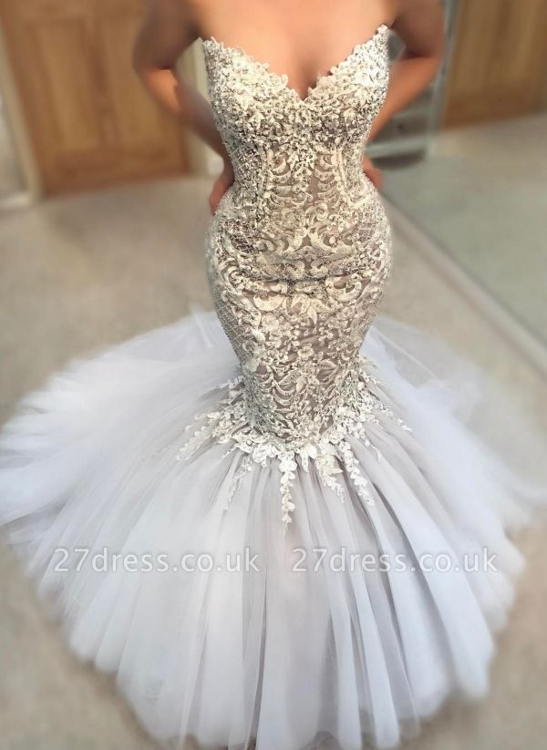 Delicate Appliques Sexy Mermaid Wedding Dress | Sweetheart Neck Tulle Skirt Bridal Gowns