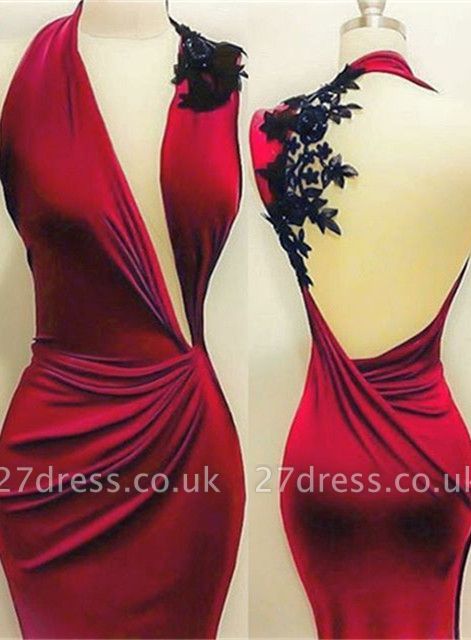 Elegant Red Black Lace Appliques Bodycon Sleeveless Prom Dress UK BA7869