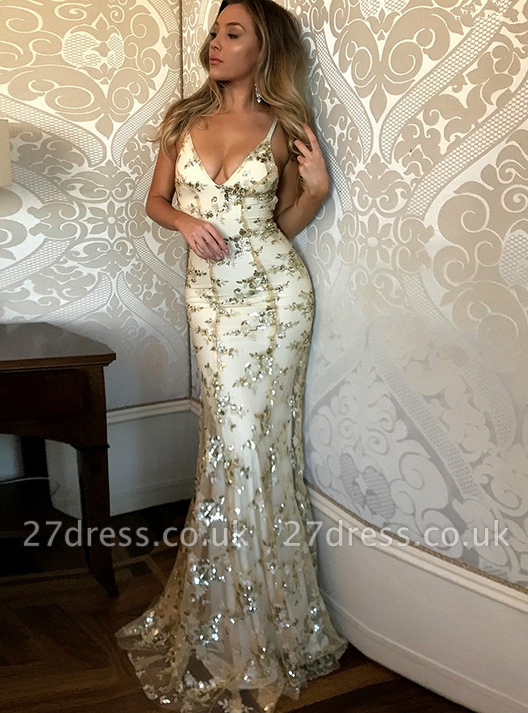 Gorgeous V-neck Long Prom Dress UK Mermaid Sequins Party Dress UK BA7489