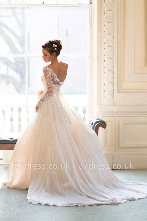 Elegant Long Sleeve Lace Wedding Dresses UK Princess  Bridal Gowns