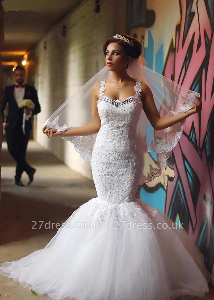 Fabulous Sweetheart Sexy Mermaid Wedding Dresses UK Beadss Tulle Lace Appliques