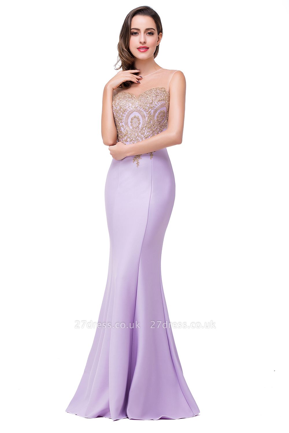 Elegant Illusion Appliques Mermaid Prom Dress UK Zipper Floor-length