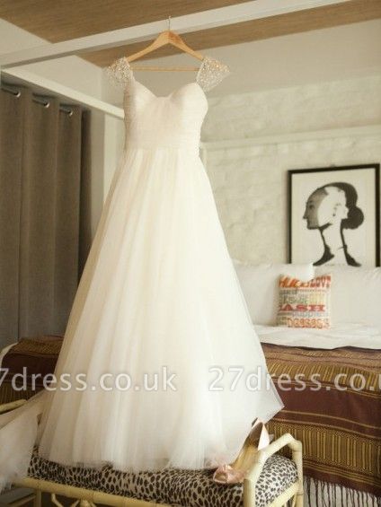 Chic A-Line Cap Sleeves Wedding Dresses UK Simple Tulle Sleeveless Bridal Gowns