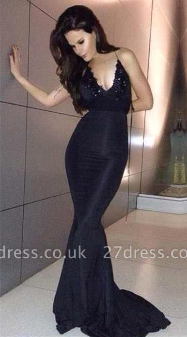 Elegant Black Mermaid Lace Prom Dress UKes UK Long Spaghetti Straps