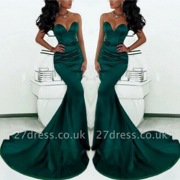 Luxury Sweetheart Mermaid Prom Dress UK Dark Green With Train