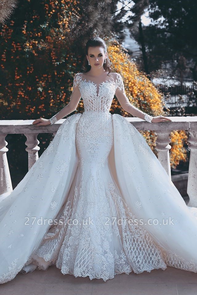 Elegant Long Sleeve Lace Wedding Dress Sexy Mermaid On Sale