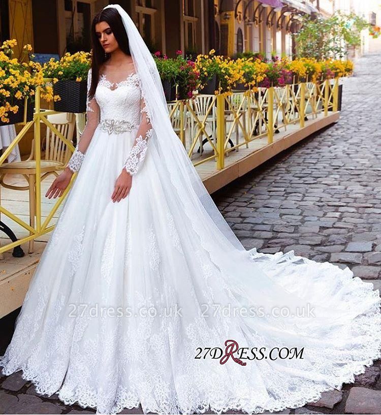 Crystal Elegant Lace Princess Long-Sleeve Wedding Dresses UK