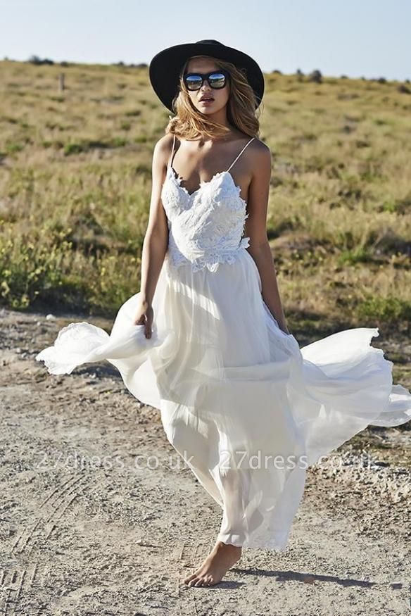 Simple Spaghetti Straps  Wedding Dresses UK Appliques Beach Bridal Gowns