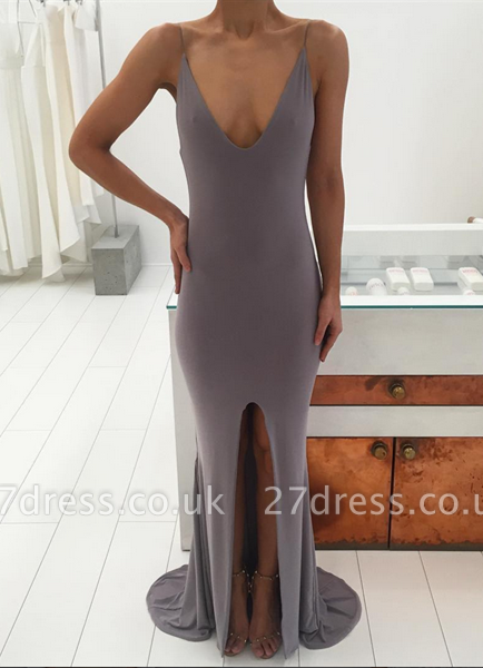 Elegant V-neck Sleeveless Prom Dress UK Slit Party Gowns