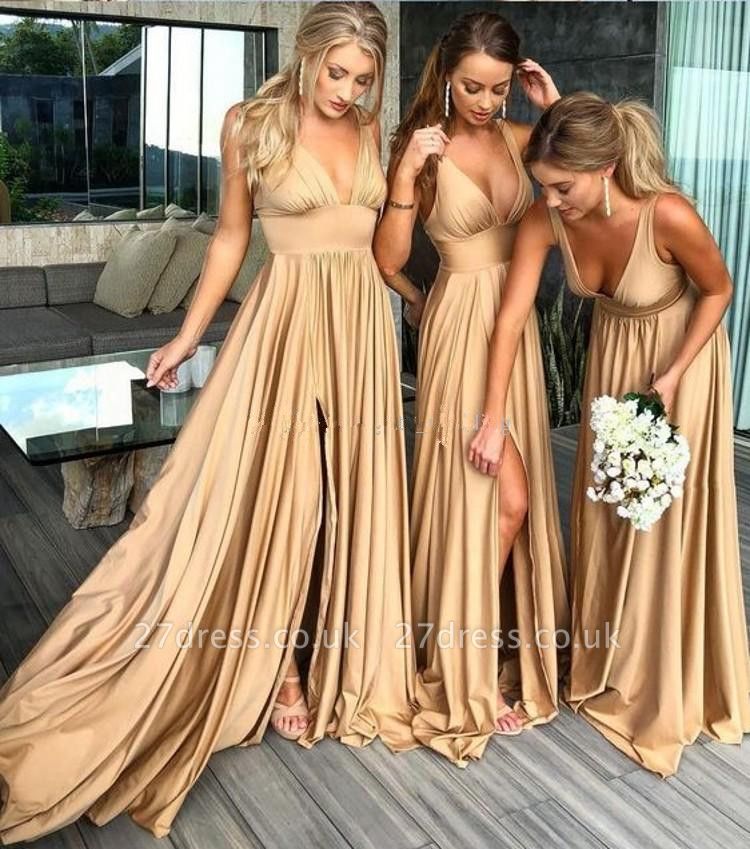 Plus Size Bridesmaid Dresses for Wedding Flowy Chiffon V-Neck Ruched Prom  Evening Gown Long with Slit Blush Pink US22W at  Women's Clothing  store