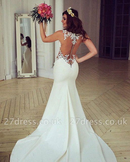Stunning Sleeveless lace Sexy Mermaid Wedding Dress Zipper Button Back BA3691