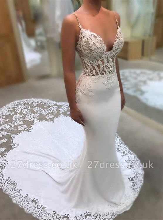 Elegant Spaghetti-Straps Wedding Dress | 2019 Lace Sexy Mermaid Bridal Gowns
