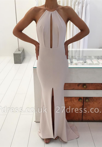 Sexy Halter Sleeveless Evening Dress UK With Split Floor Length