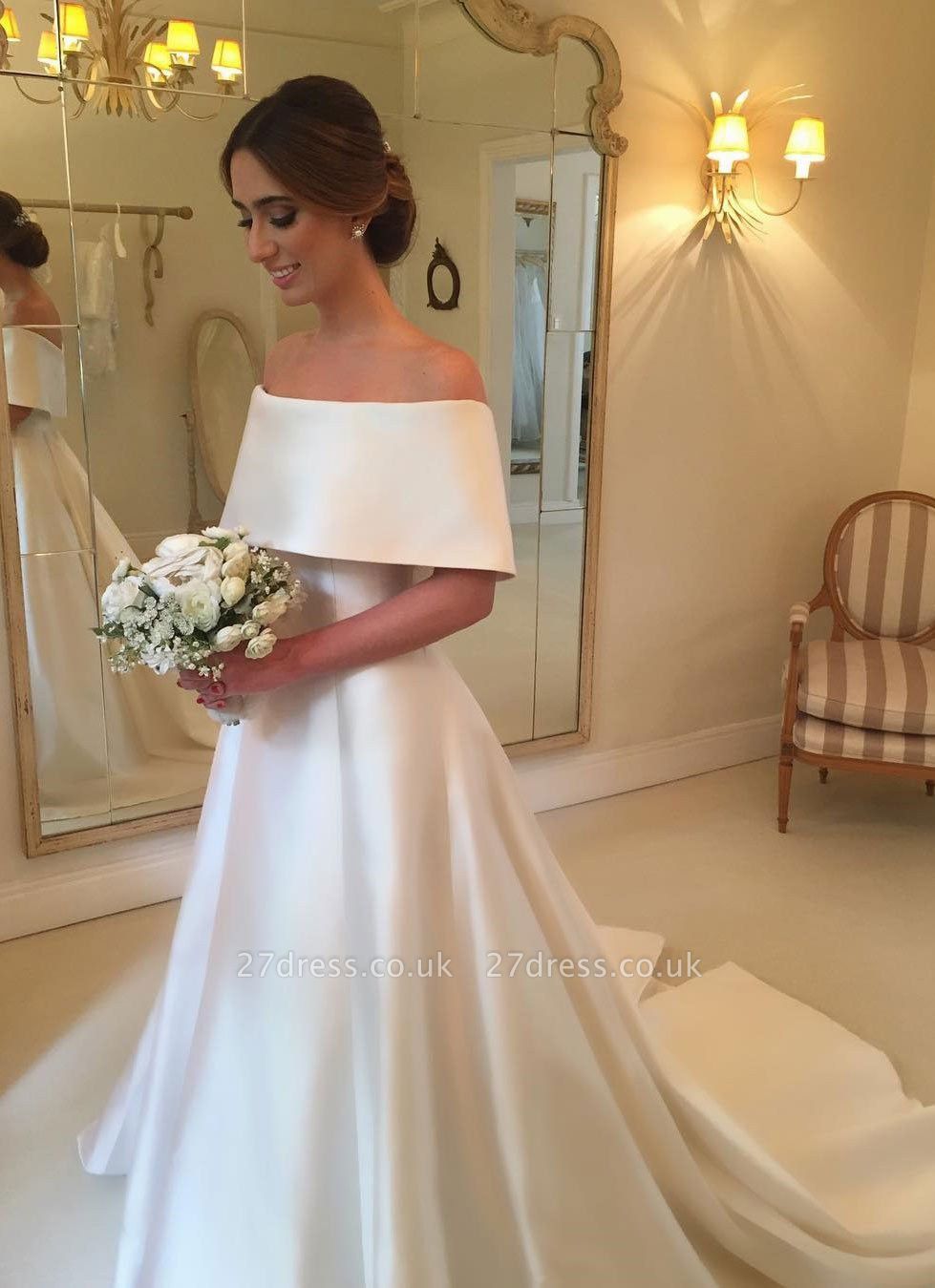 Simple White Off-the-shoulder A-line Wedding Dress | Elegant Bridal Gown