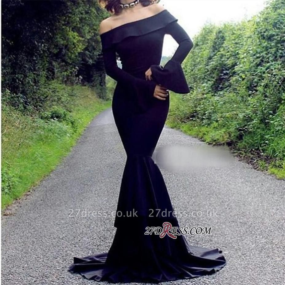 Mermaid Long-Sleeve Off-the-Shoulder Black Elegant Evening Dress UK