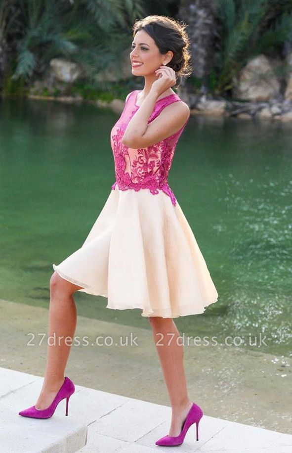 Short Sleeveless Fuchsia lovely Appliques Chiffon Lace Homecoming Dress UK