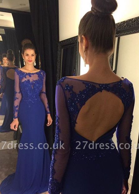 Sexy Lace Appliques Sequined Evening Dress UK Mermaid Long Sleeve