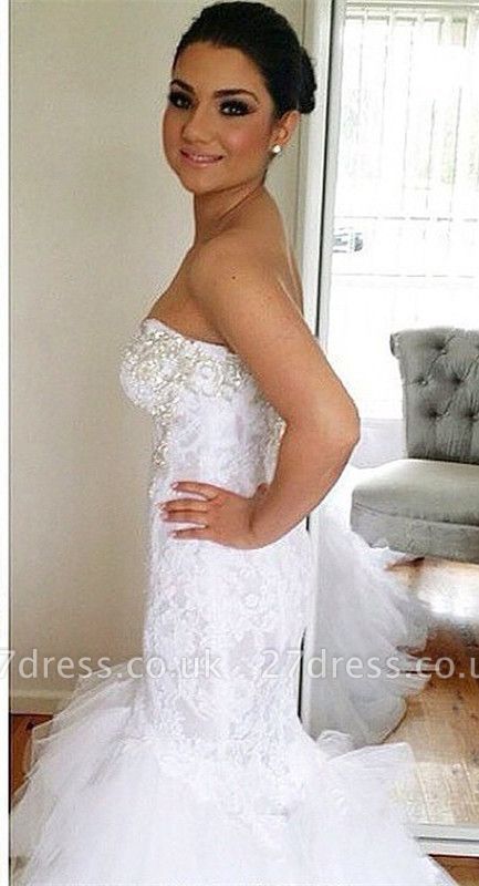 Elegant Sweetheart  Sexy Mermaid Lace Wedding Dresses UK Court Train Bridal Gowns with Beadss