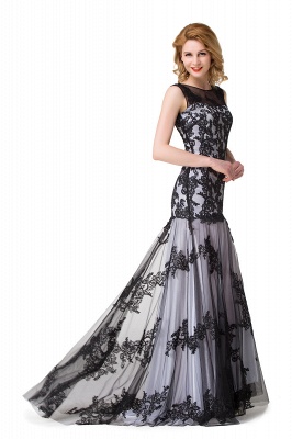 DANIELA | Scoop Neck Mermaid Black lace Applique Evening Prom dresses_11