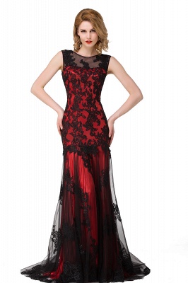 DANIELA | Scoop Neck Mermaid Black lace Applique Evening Prom dresses_2