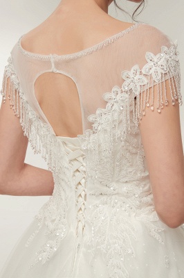 Cap Sleeves Scoop Tulle Lace Wedding Dress Aline Floor Length Crystals Bridal Dress_11