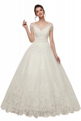 Cap Sleeves Scoop Tulle Lace Wedding Dress Aline Floor Length Crystals Bridal Dress_1