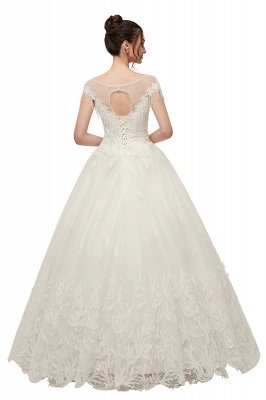 Cap Sleeves Scoop Tulle Lace Wedding Dress Aline Floor Length Crystals Bridal Dress_2
