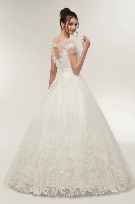 Cap Sleeves Scoop Tulle Lace Wedding Dress Aline Floor Length Crystals Bridal Dress_6