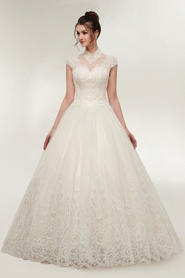 High Neck Aline Wedding Dress Floral Lace Long Bridal Dress_4