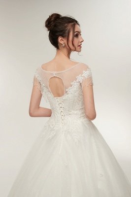 Cap Sleeves Scoop Tulle Lace Wedding Dress Aline Floor Length Crystals Bridal Dress_9