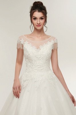 Cap Sleeves Scoop Tulle Lace Wedding Dress Aline Floor Length Crystals Bridal Dress_8