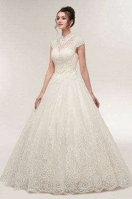 High Neck Aline Wedding Dress Floral Lace Long Bridal Dress_6