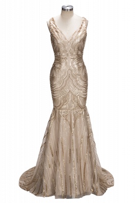 Luxury V-Neck Mermaid Sequins Prom Dress UK_1