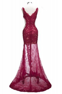 Mermaid V-neck Sleeveless Front-Split Lace Elegant Prom Dress UK BA6811_5