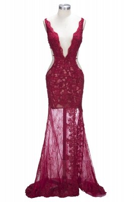 Mermaid V-neck Sleeveless Front-Split Lace Elegant Prom Dress UK BA6811_1