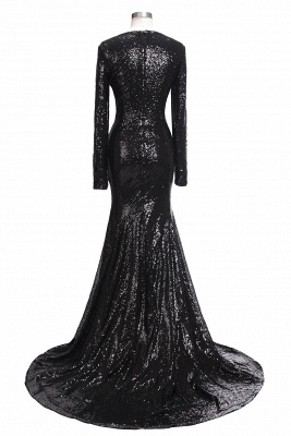 Black sequins prom Dress UK Long sleeve mermaid evening gowns V-Neck_5