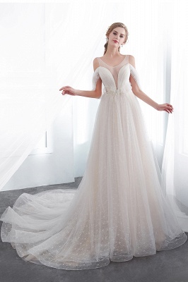NANCY | A-line Sleeveless Floor Length Lace Ivory Wedding Dresses UK_5