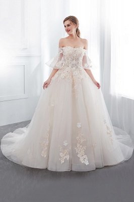 NANCE | Ball Gown Off-the-shoulder Floor Length Appliques Tulle Wedding Dresses UK_5