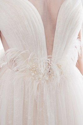NANCY | A-line Sleeveless Floor Length Lace Ivory Wedding Dresses UK_9