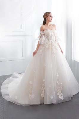 NANCE | Ball Gown Off-the-shoulder Floor Length Appliques Tulle Wedding Dresses UK_6