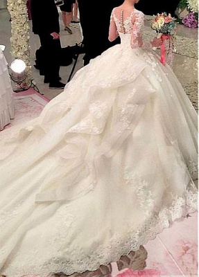 Ball Gown Long Sleeves Appliqued Court Train Wedding Dresses UK_3