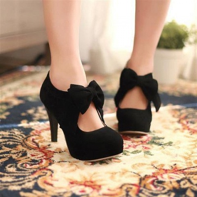 Bow Tie Hollow Stiletto Women's Shoes Round Toe Heel Boots_6