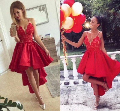 Cute Red High-low A-line Lace V-neck Homecoming Dress UK BA6902_5