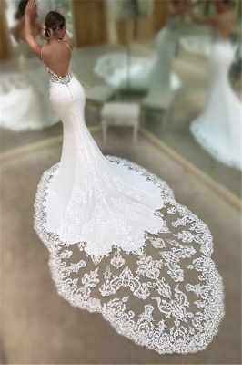 Sexy Mermaid Spaghetti Sleeveless Appliqued Lace Court Train Wedding Dresses UK_3